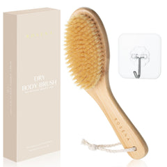 ROSENA dry brushing body brush curved handle, easy reach for exfoliating every inch