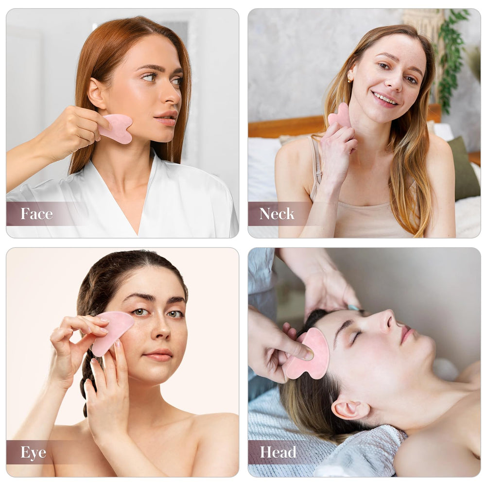 Rosenice gua sha pink tool versatile for neck and jaw massage.