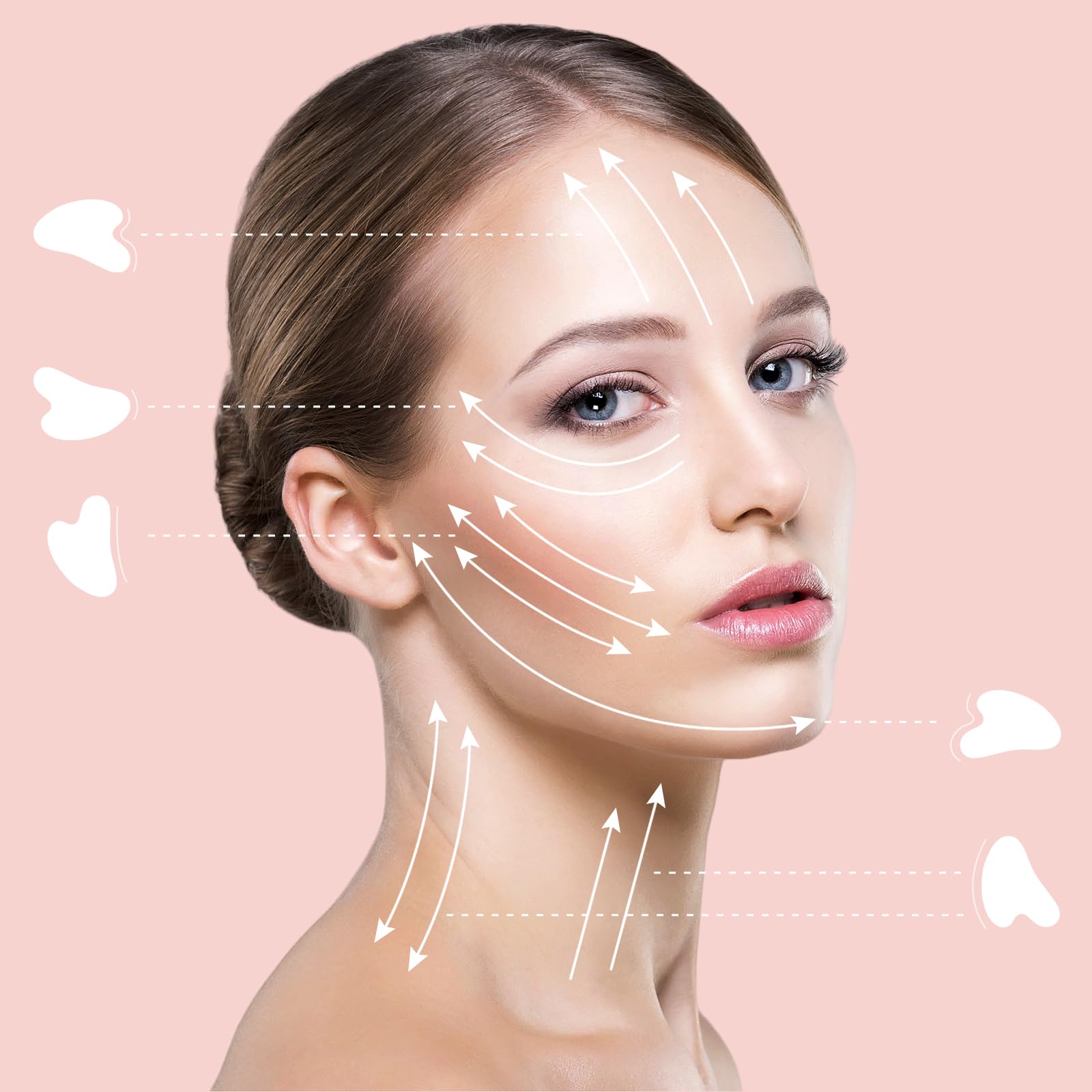 Rosenice gua sha tool pink close-up under-eye puffiness care.