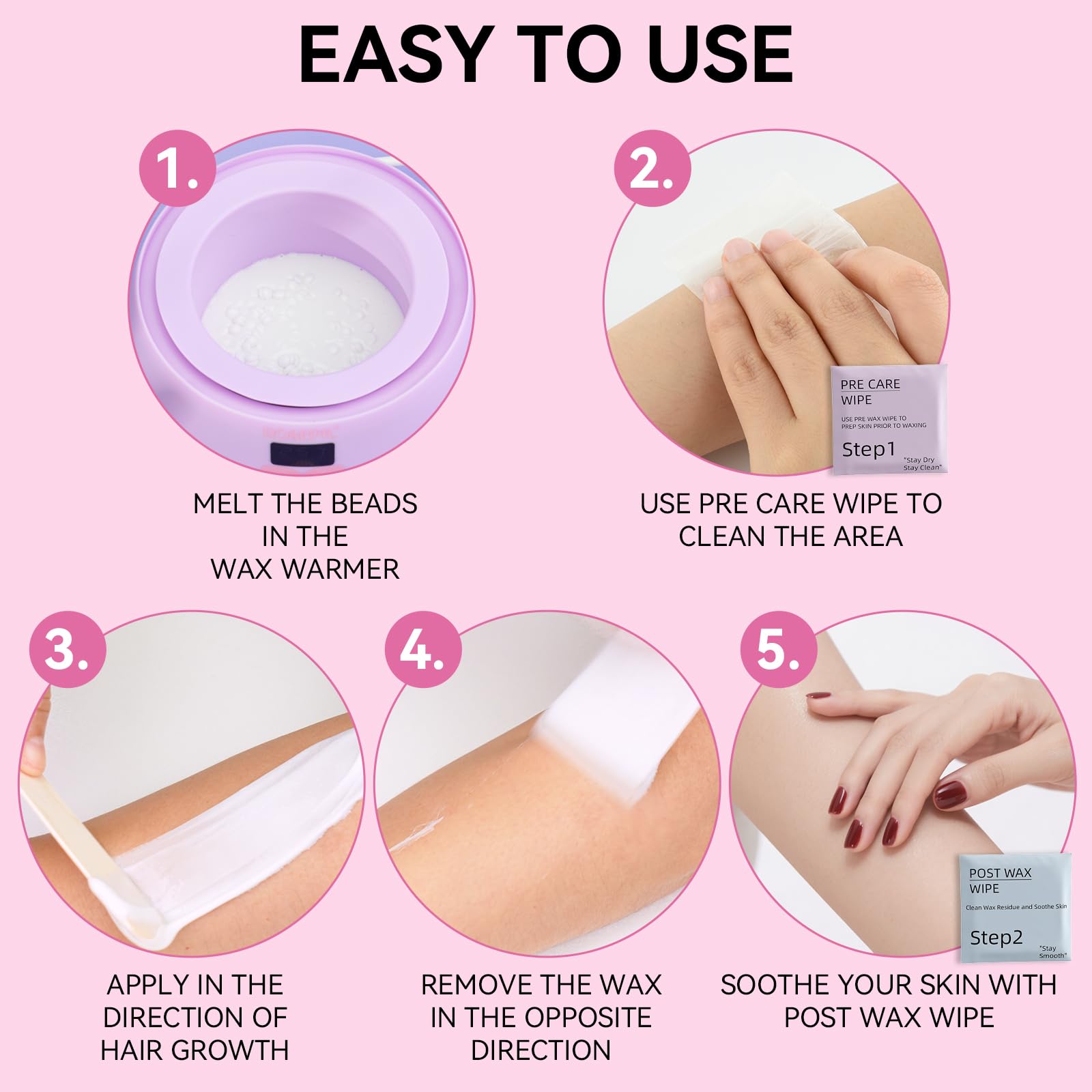 ROSEPIL post-wax wipes pack removes residue and soothes skin afterward.
