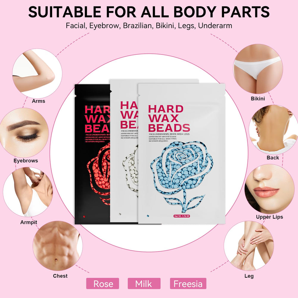 ROSEPIL wax beads milk-white-pack designed for facial use with hydrators.