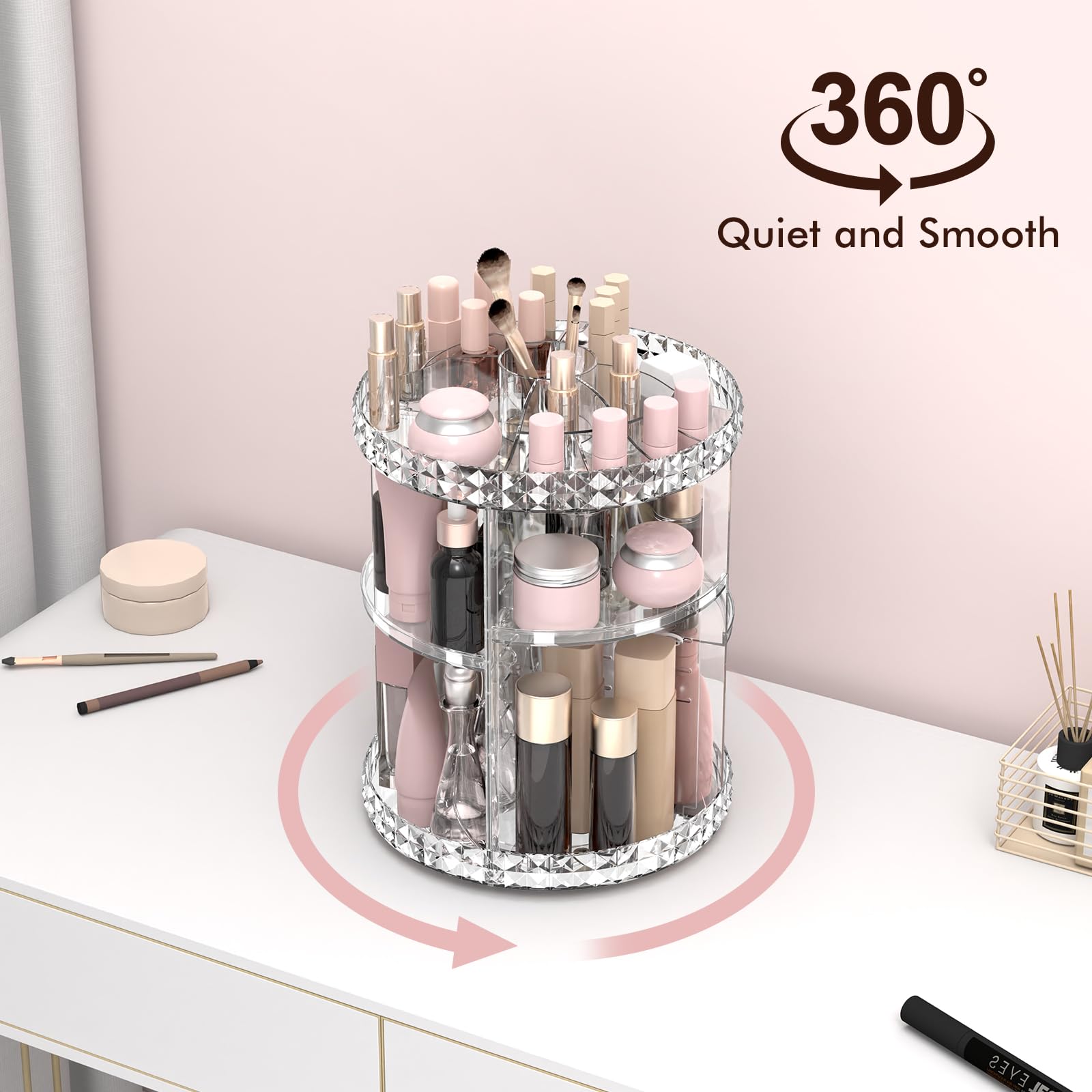 Rosoenvi lipstick rack on top panel keeps lip products easily accessible during routines.