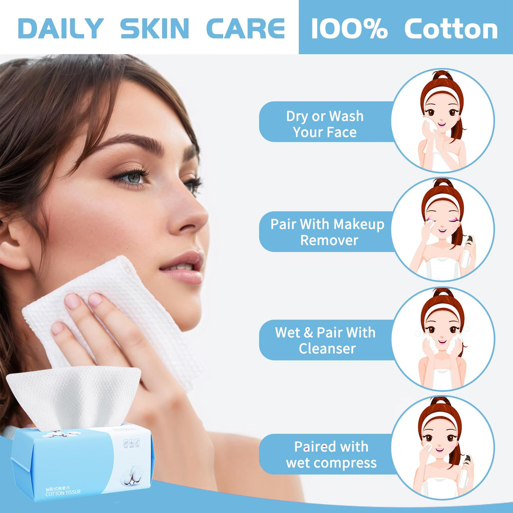 Rouceyxin cotton facial dry wipes damp for makeup removal and light cleaning