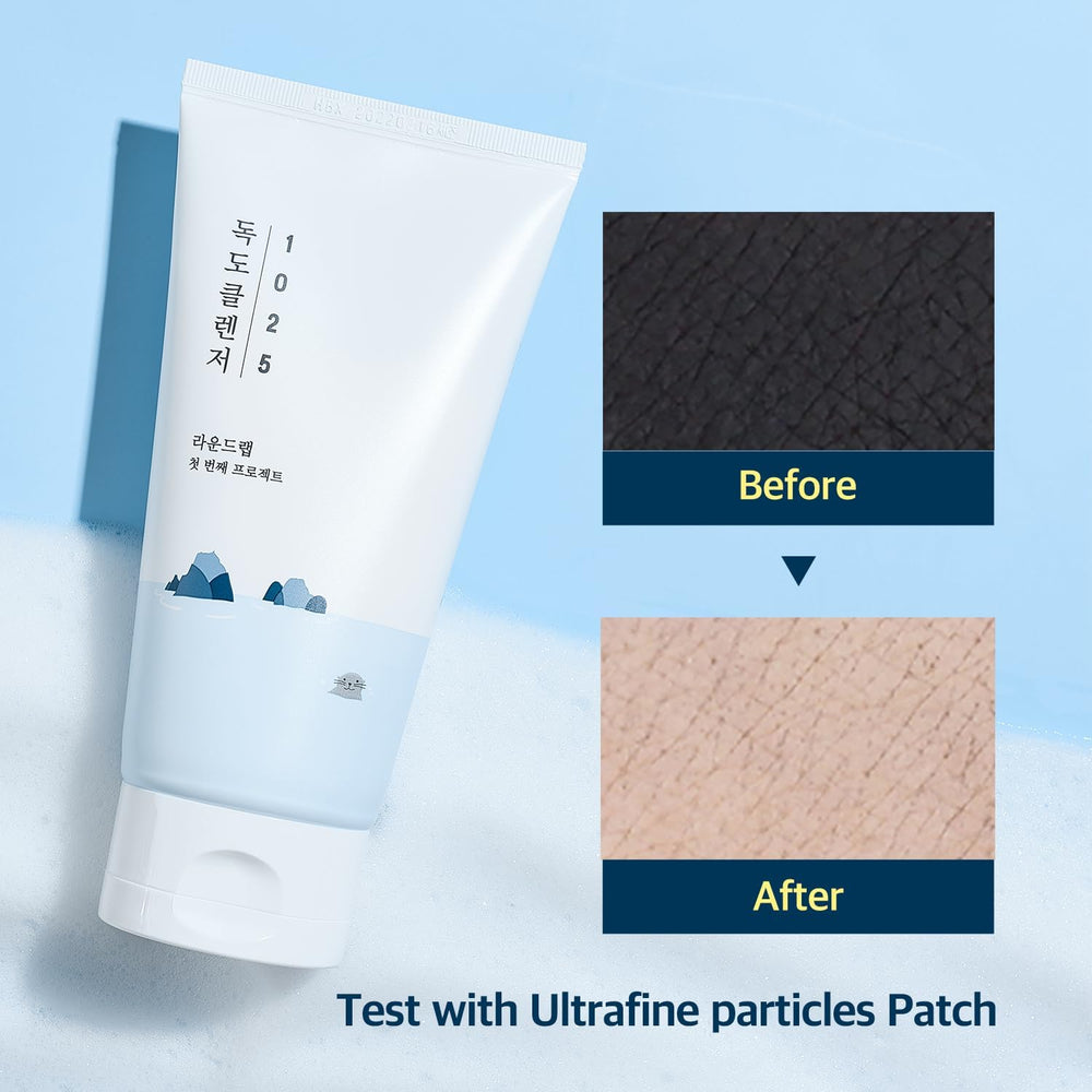 ROUND LAB 1025 Dokdo Cleanser creamy foam during morning routine for refreshed skin.