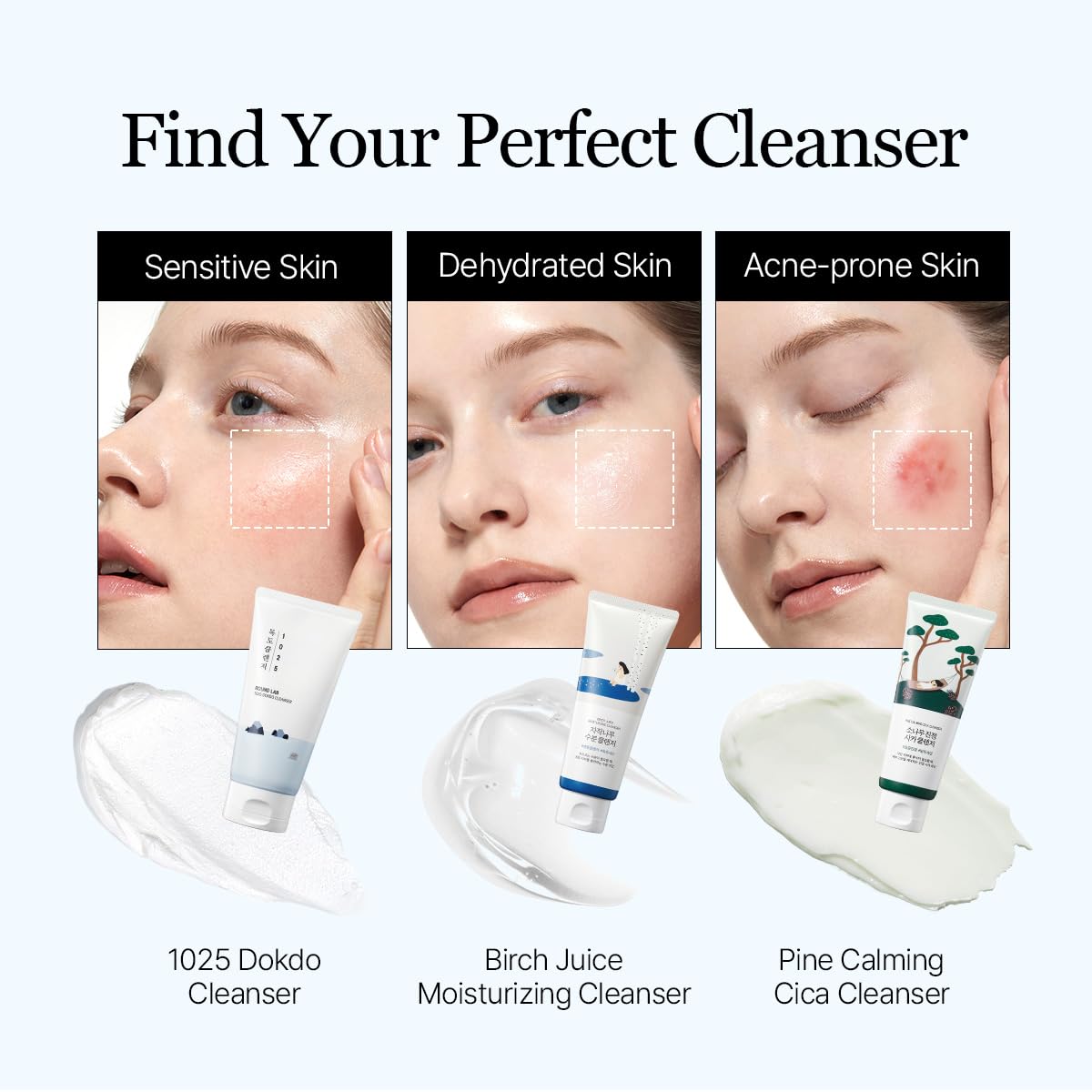 ROUND LAB 1025 Dokdo Cleanser creamy texture hints at soothing hydration after wash.
