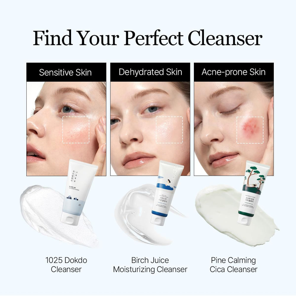 ROUND LAB 1025 Dokdo Cleanser creamy texture hints at soothing hydration after wash.