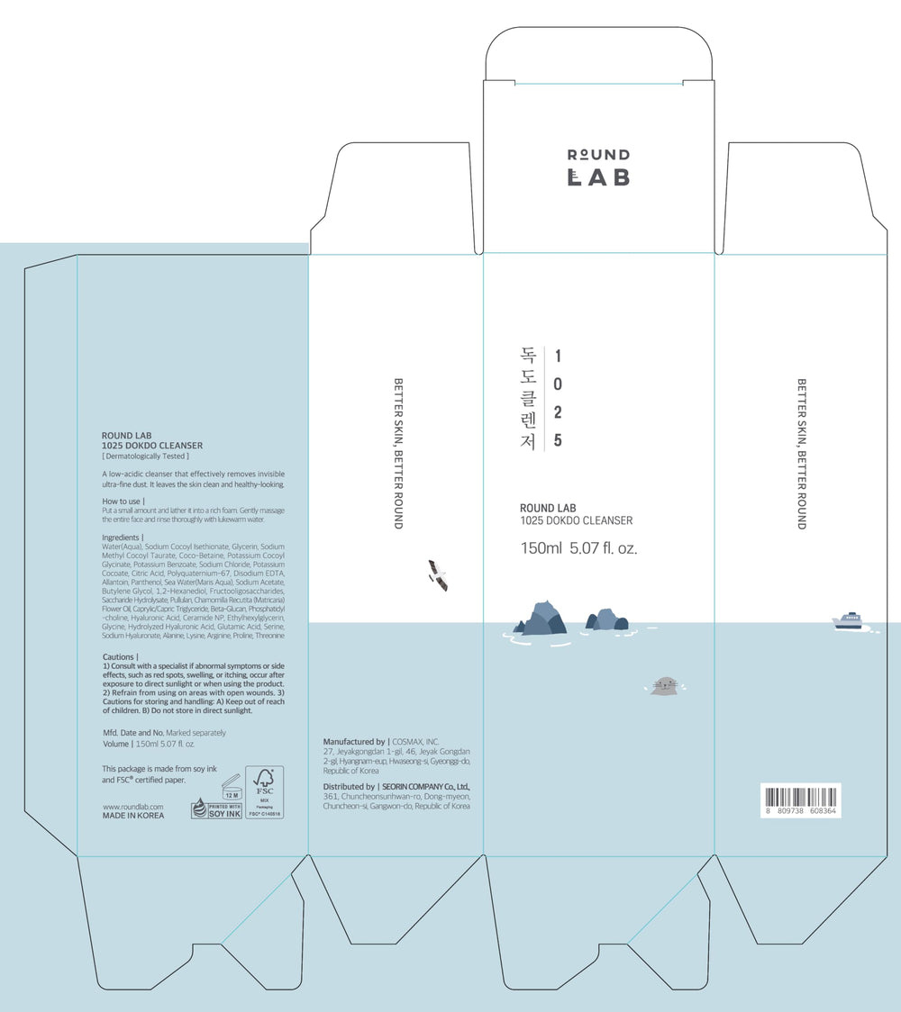 ROUND LAB 1025 Dokdo Cleanser ingredients panthenol and ceramides highlighted for skin support.