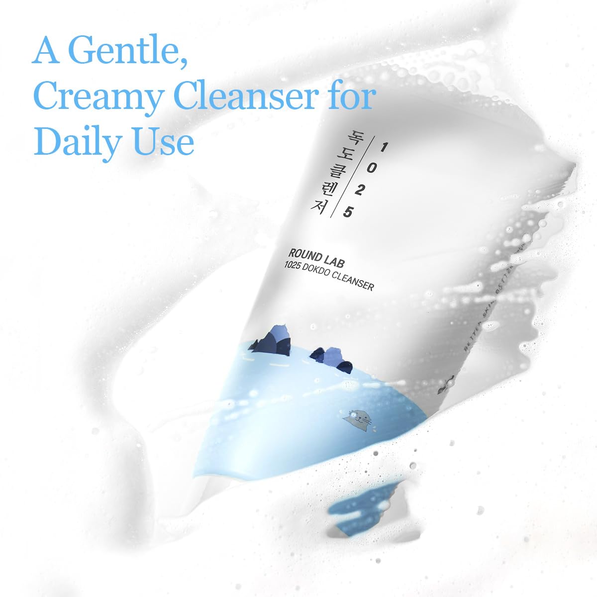 ROUND LAB 1025 Dokdo Cleanser rich foam close-up emphasizing luxurious bubbles for deep cleansing.