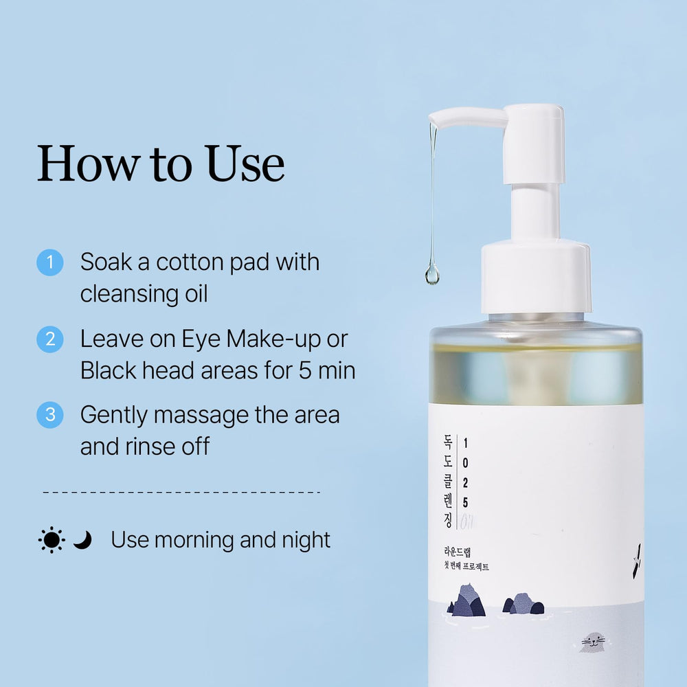 ROUND LAB 1025 Dokdo Cleansing Oil part of Korean skincare routine with other essentials