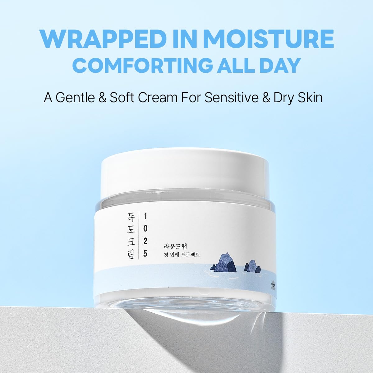ROUND LAB 1025 Dokdo Cream 24-hour hydration concept highlights long-lasting moisture retention.
