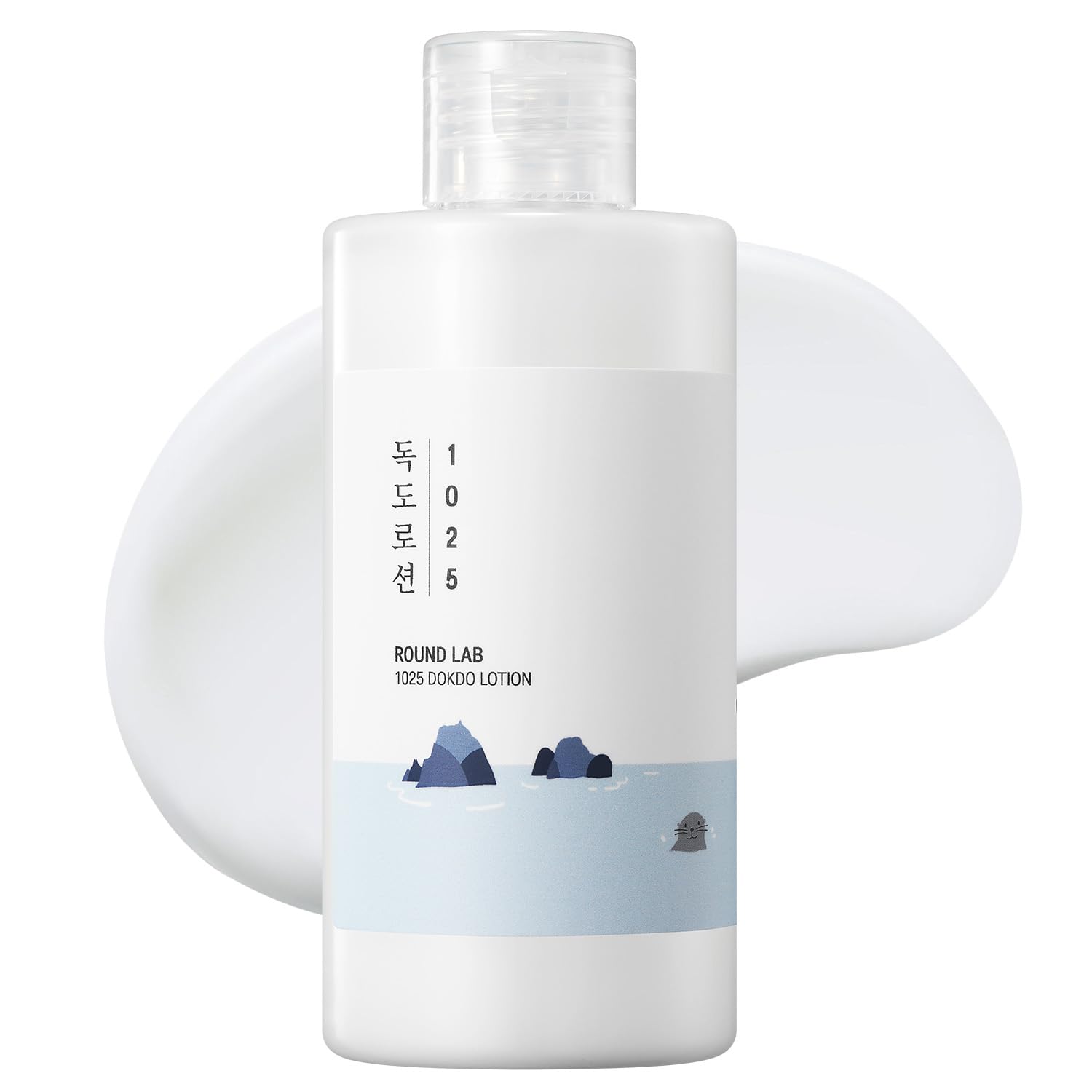 ROUND LAB 1025 Dokdo Lotion bottle closeup showing hydrating formula
