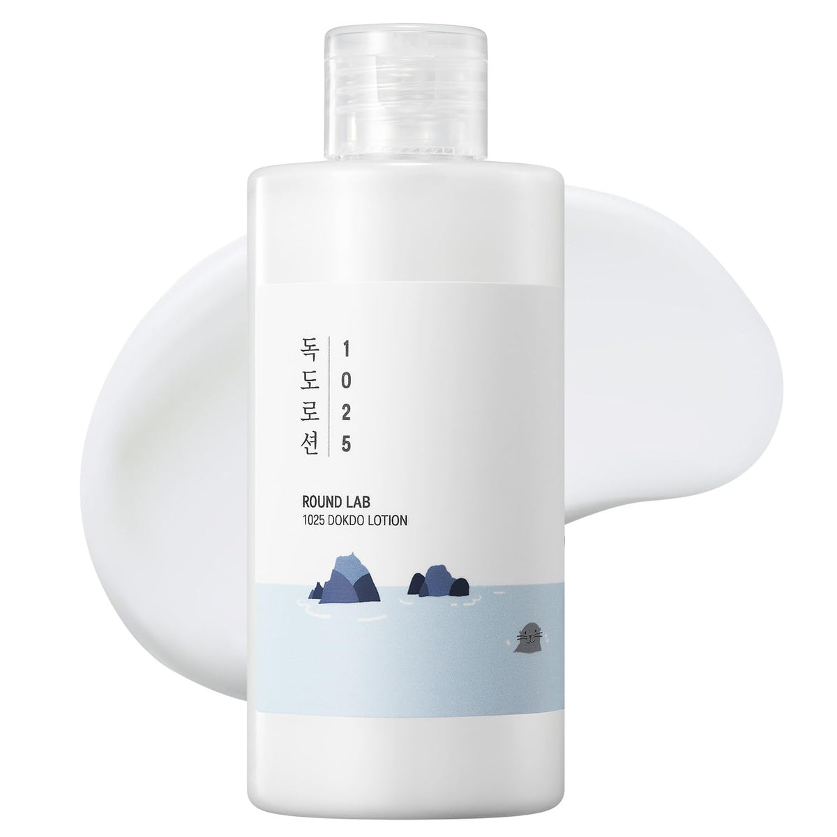 ROUND LAB 1025 Dokdo Lotion bottle closeup showing hydrating formula