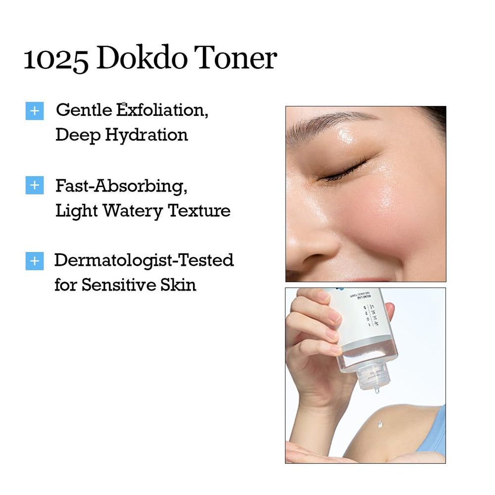 ROUND LAB 1025 Dokdo Toner contains panthenol and allantoin to soothe skin