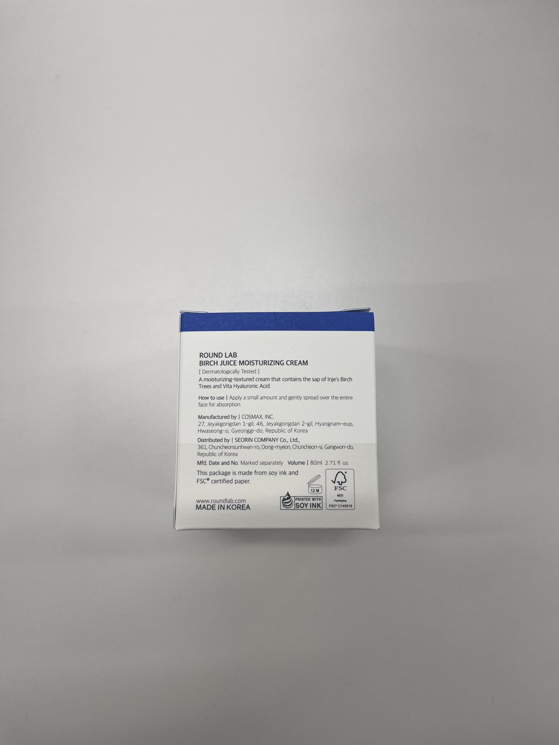 ROUND LAB Birch Juice Cream skin-finish showcases soft, matte look after use.