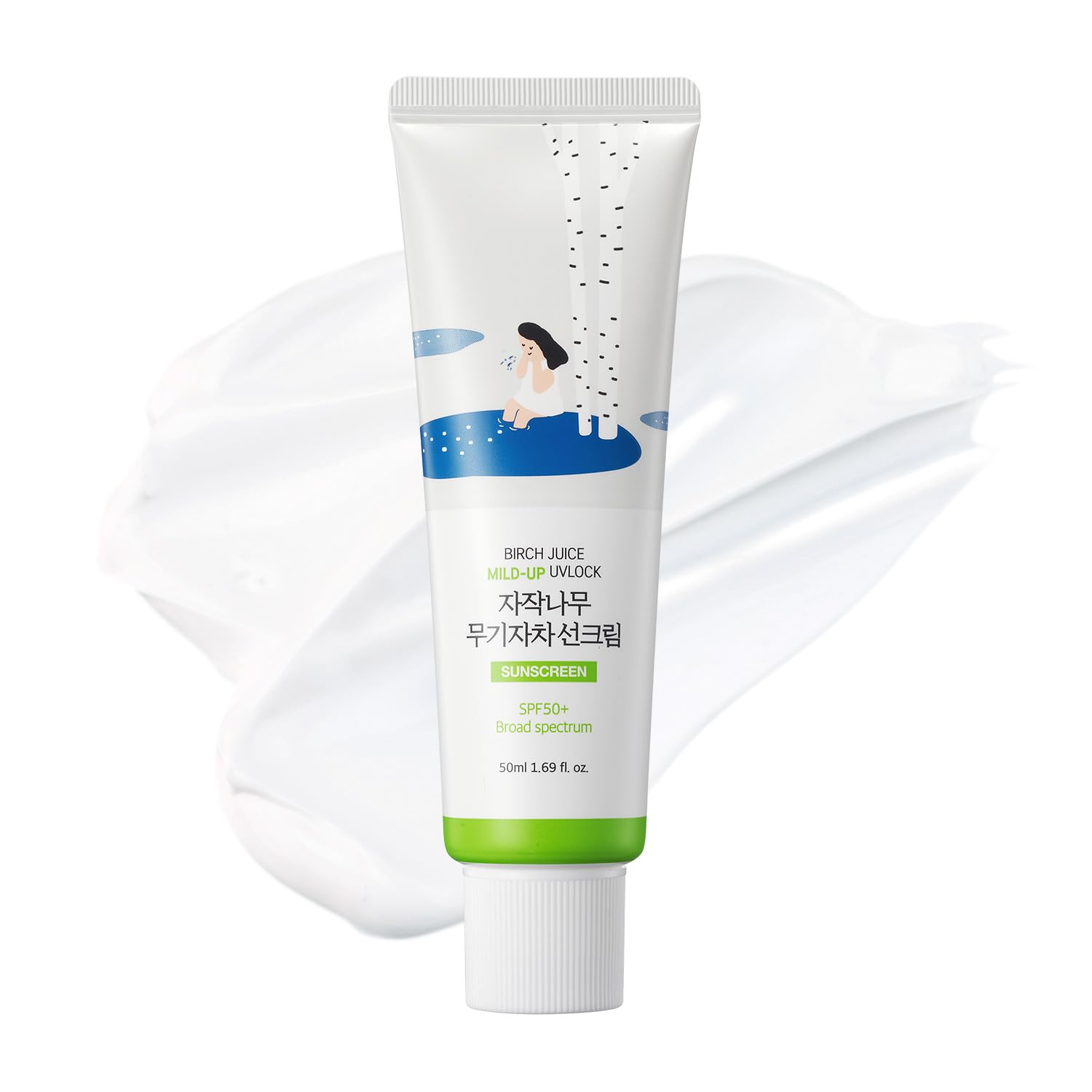 Round Lab Birch Juice Mild-up Sunscreen bottle front with SPF 50+ protection