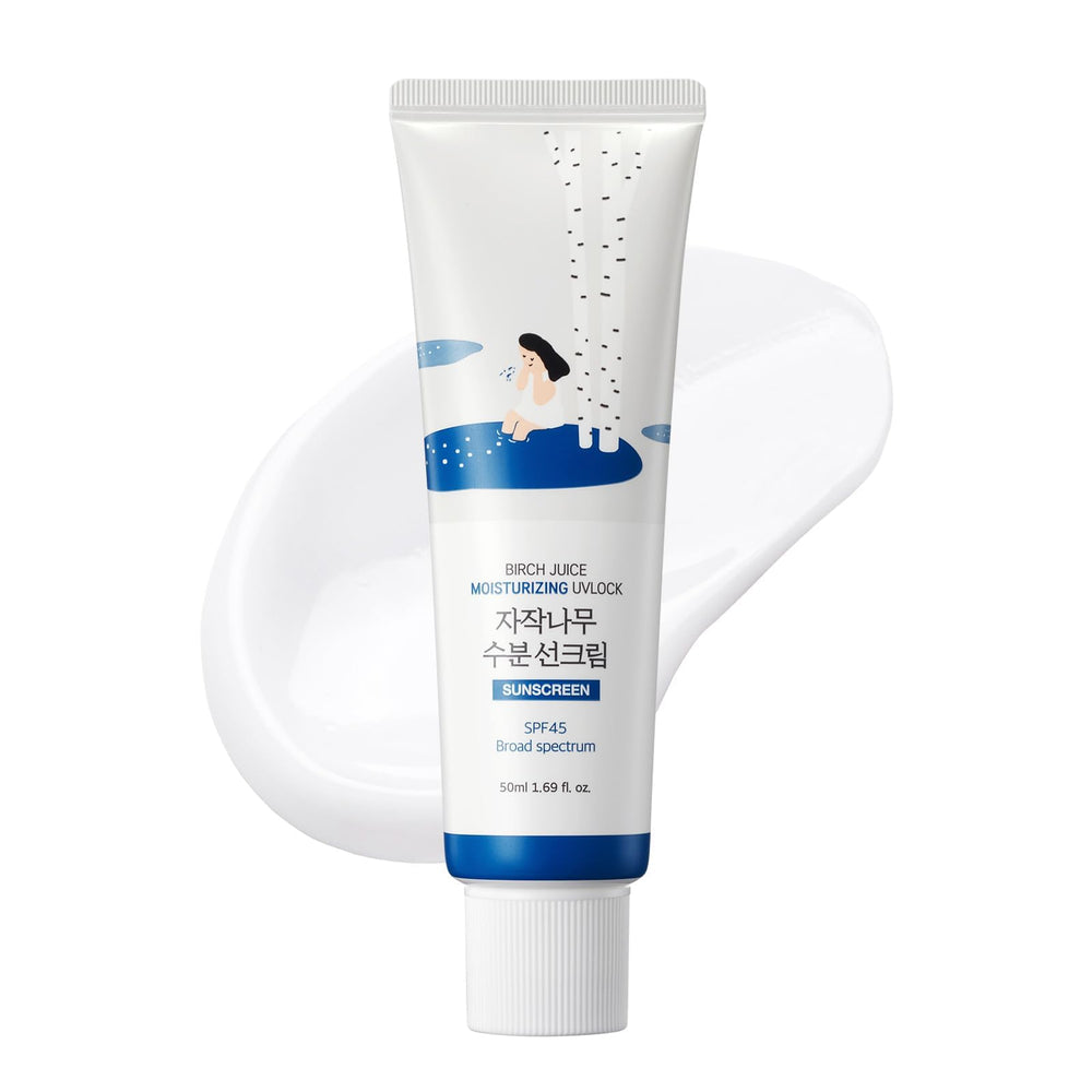 ROUND LAB Birch Juice SPF 45 sunscreen bottle showing hydrating sun protection for daily use