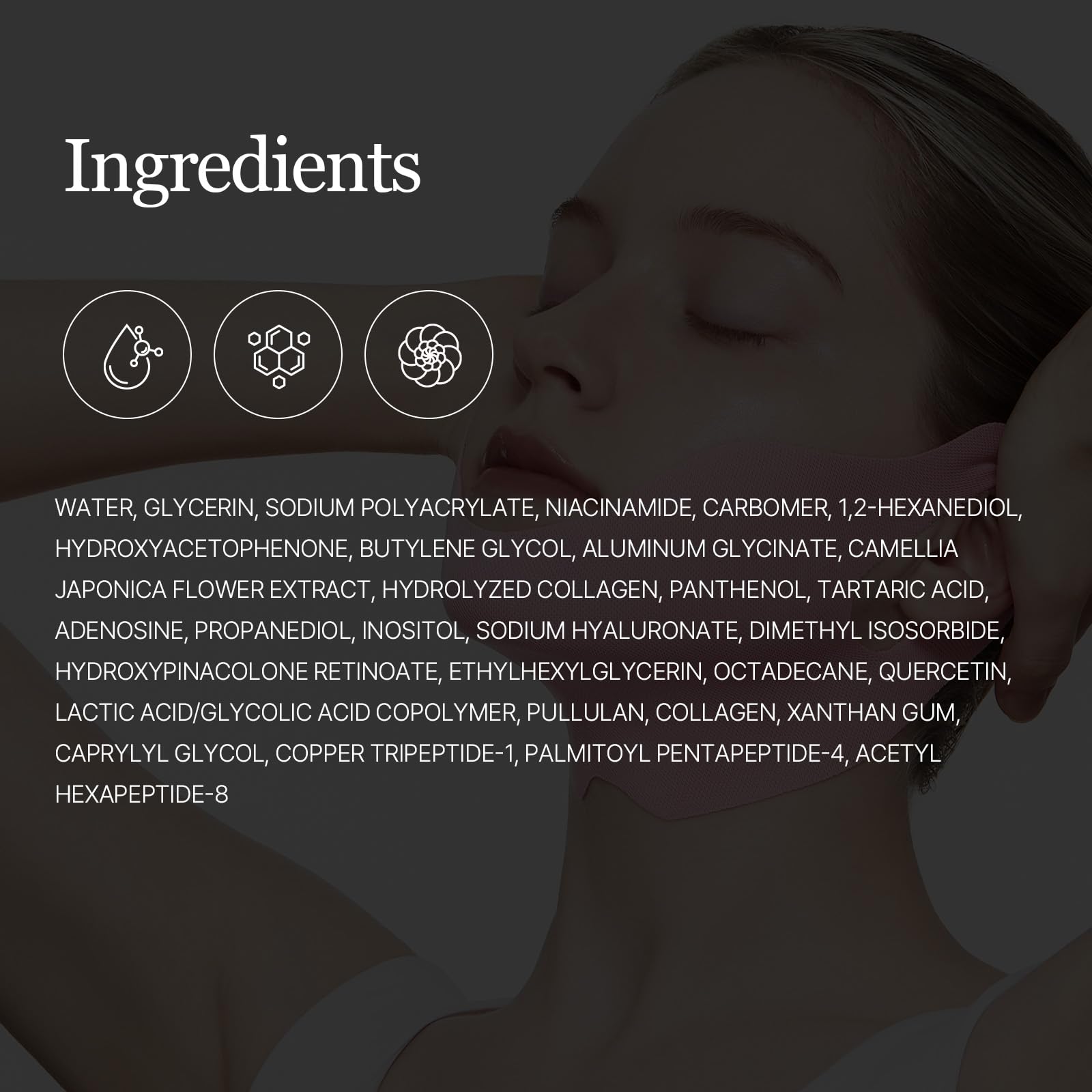 ROUND LAB camellia deep collagen V lifting mask on-face view demonstrates secure fit.