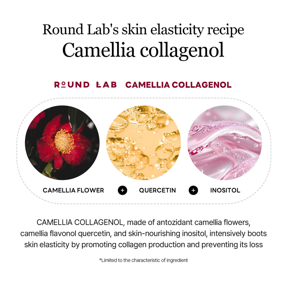 ROUND LAB camellia deep collagen V lifting mask soft-fit hugging the jawline.