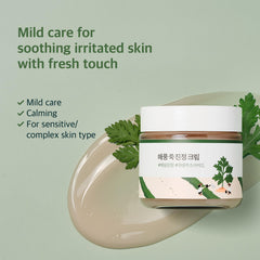 ROUND LAB Mugwort Calming Cream texture swirl highlights moisture and barrier support