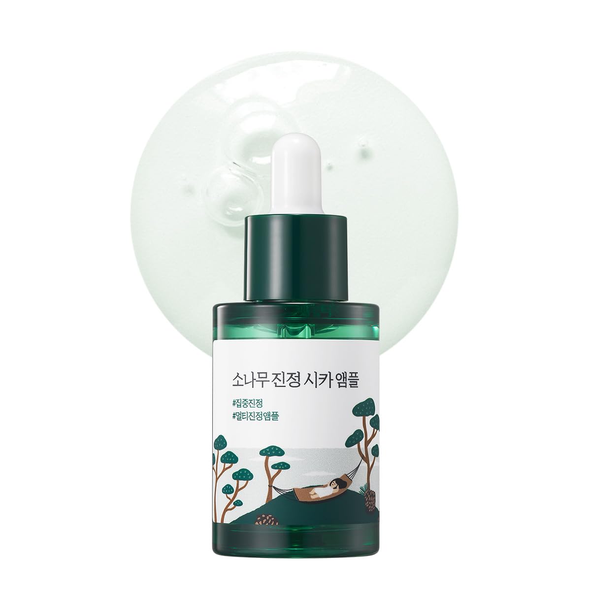 ROUND LAB Pine Calming Cica Ampoule bottle delivering soothing hydration for sensitive skin barrier support.