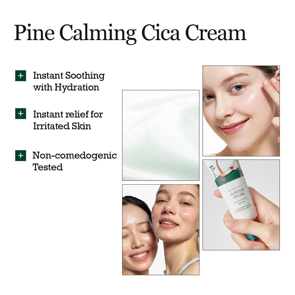 ROUND LAB Pine Calming Cica Cream closeup of cream absorption on skin