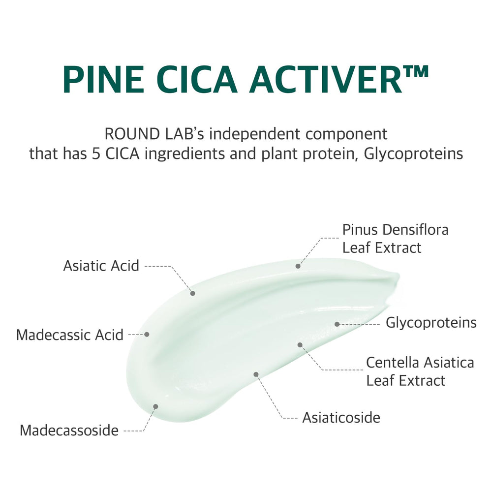 ROUND LAB Pine Calming Cica Cream on clean face delivering lightweight hydration