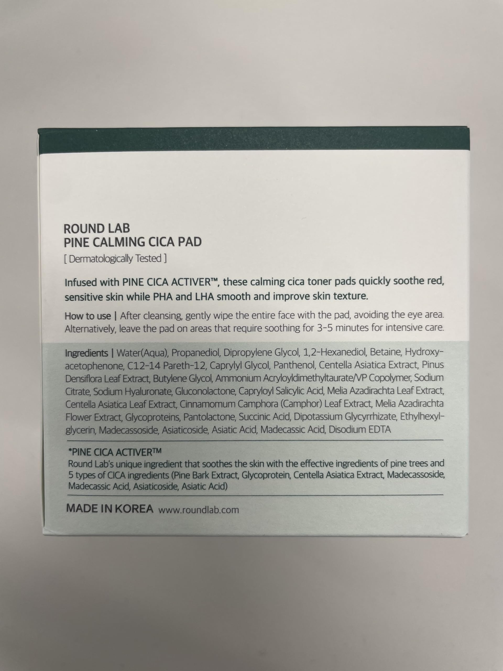 ROUND LAB Pine Calming Cica Pad fits daily routine as toner or quick relief mask