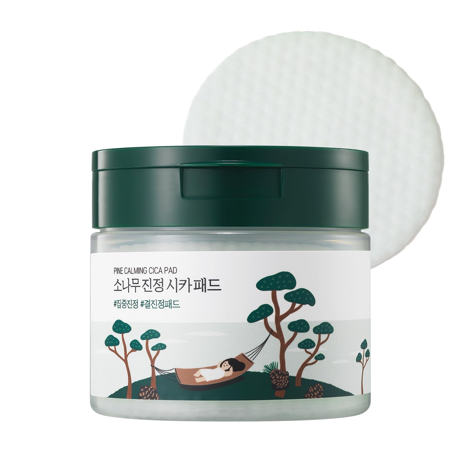 ROUND LAB Pine Calming Cica Pad packaging demonstrates cooling skincare for irritated skin