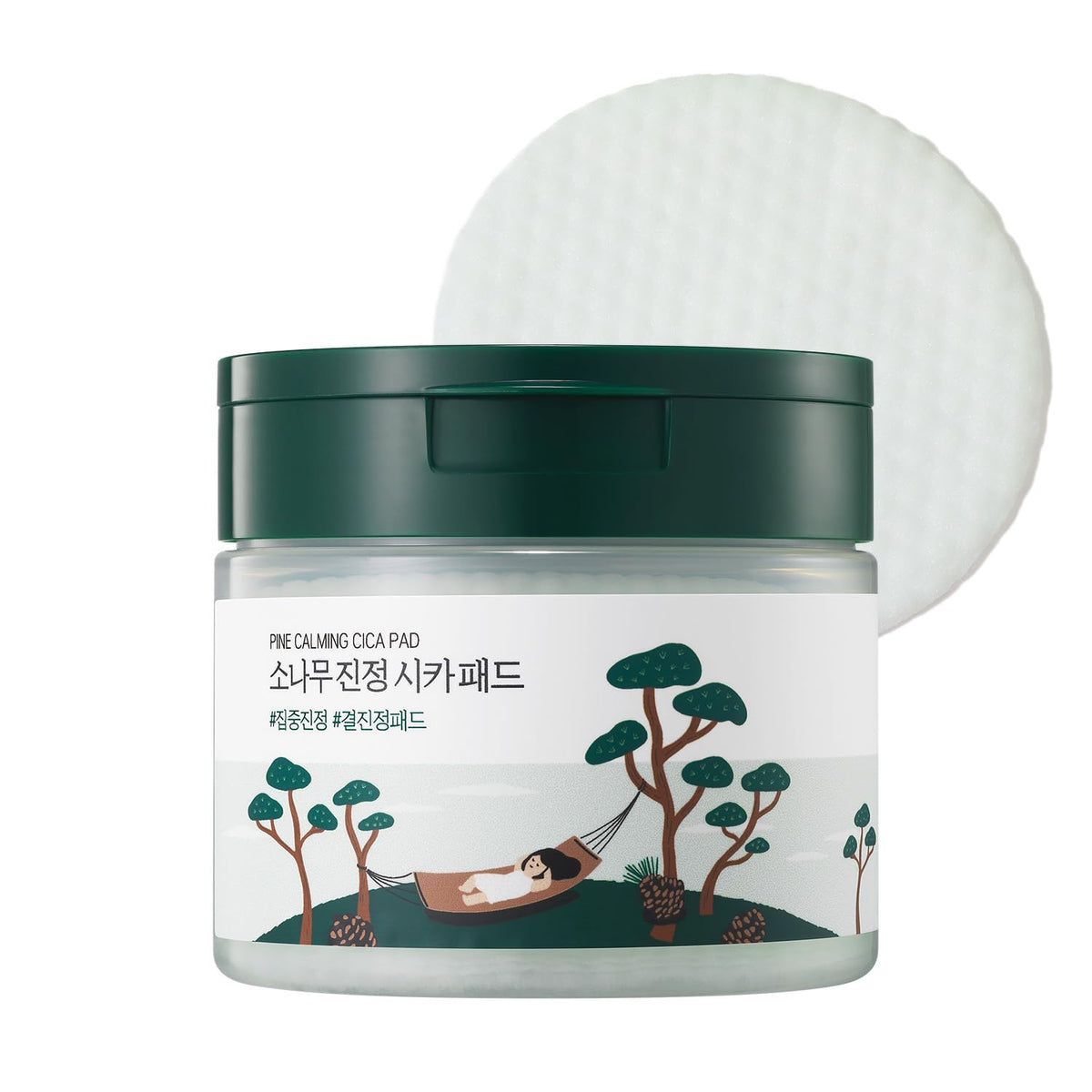 ROUND LAB Pine Calming Cica Pad packaging demonstrates cooling skincare for irritated skin