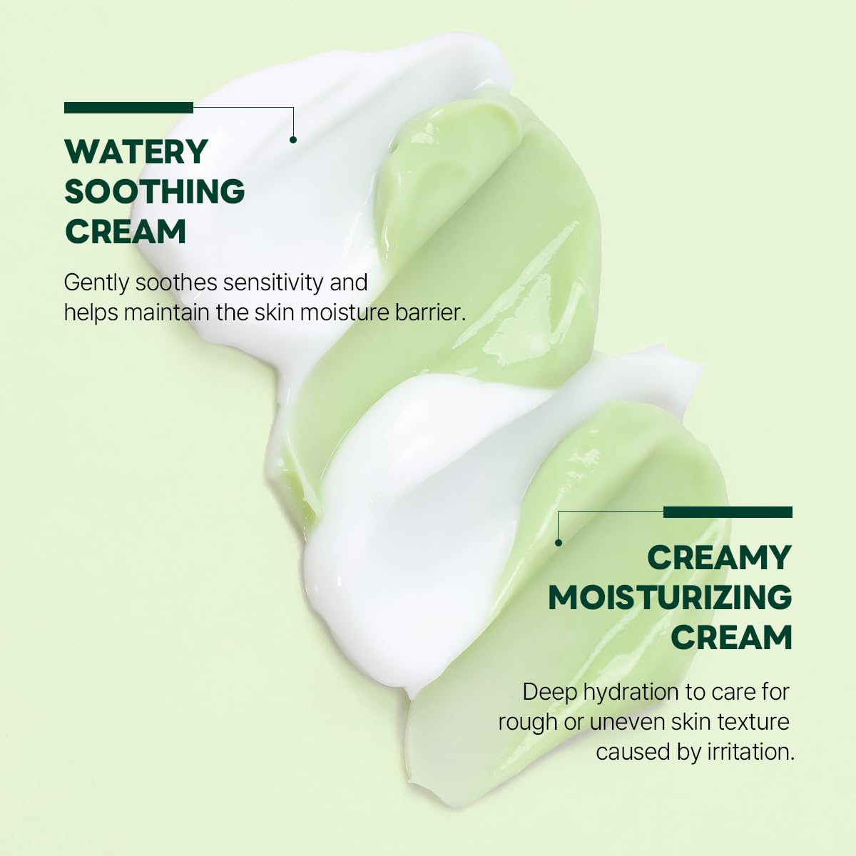 ROUND LAB Pine Cica Calming Cream Plus creamy layer swatch demonstrates moisturizing comfort without heaviness