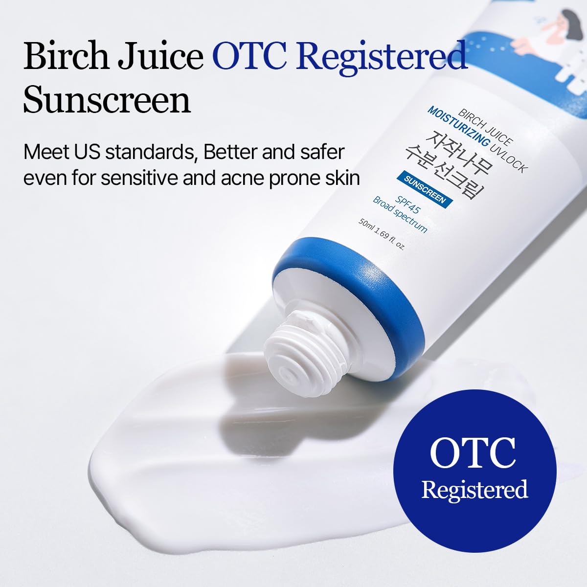 ROUND LAB Birch Juice sunscreen no white cast reflects natural finish on skin.