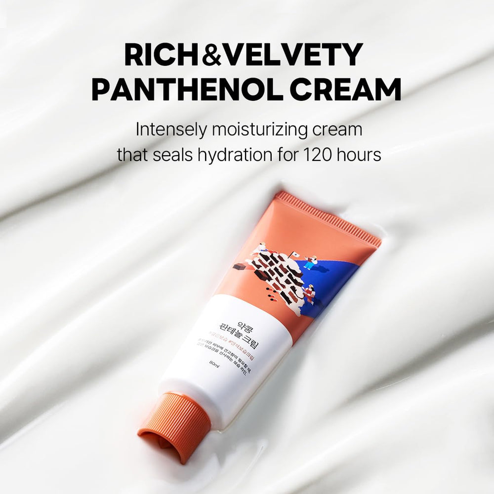 ROUND LAB Soybean Panthenol Cream bottle on skin shows quick absorption and silky feel