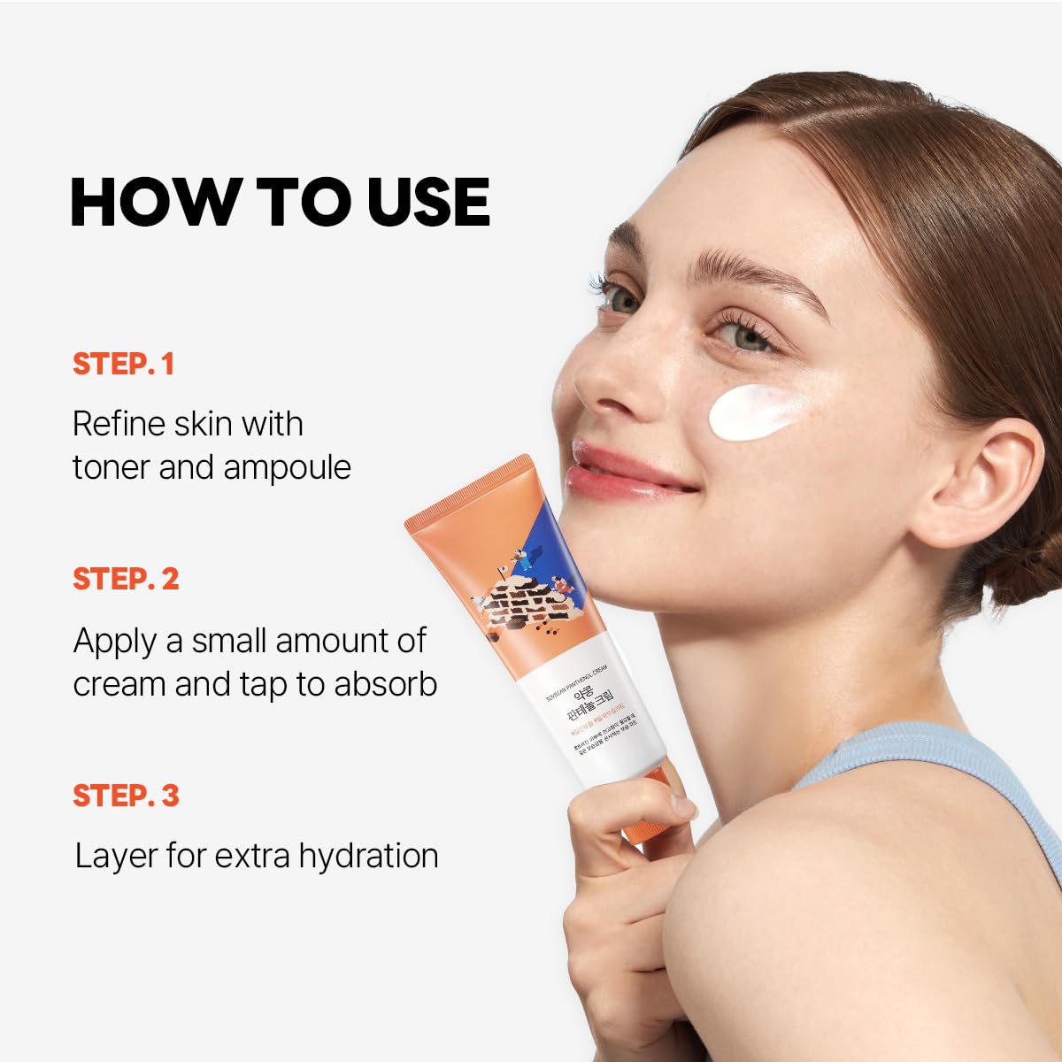 ROUND LAB Soybean Panthenol Cream packaging display communicates premium Korean skincare