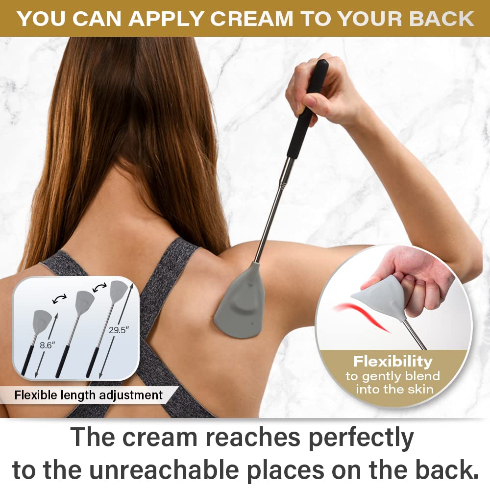 ROUNDS back applicator showing adjustable length for comfortable reach