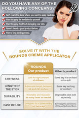 ROUNDS silicone spatula on back applicator provides smooth, hygienic contact for creams