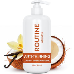 Routine Wellness anti-thinning shampoo bottle pour for fuller-looking hair