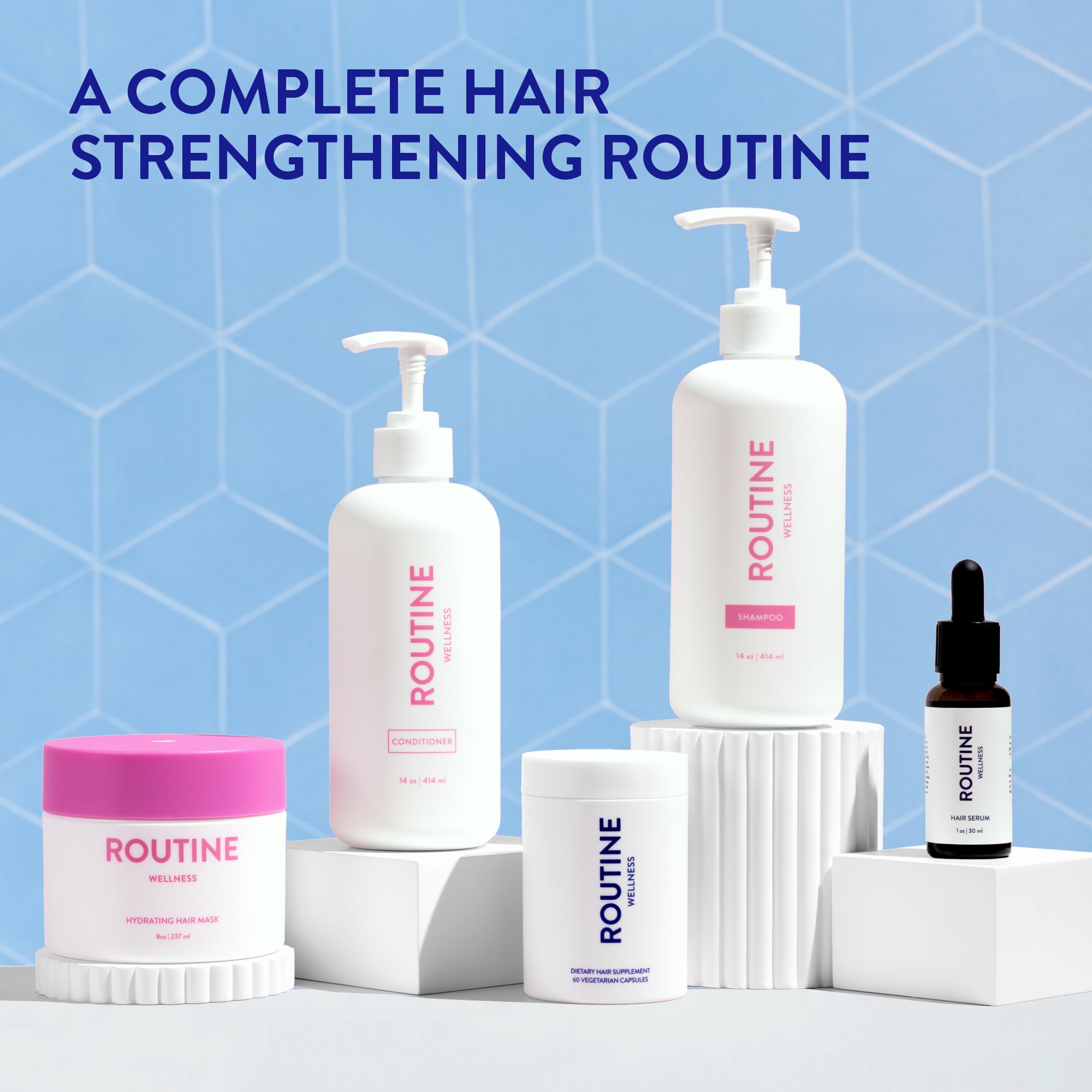 Routine Wellness anti-thinning shampoo cruelty-free packaging on sink display