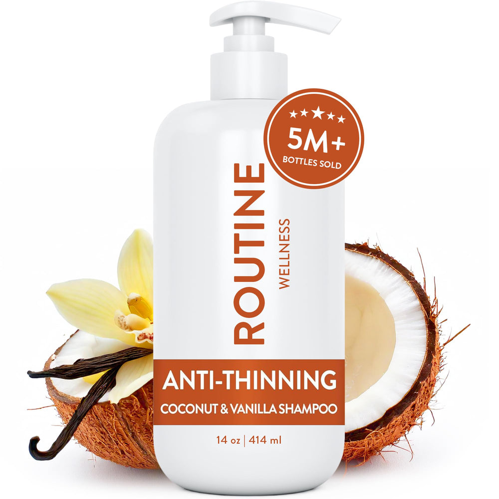 Routine Wellness anti-thinning shampoo hair texture closeup after wash