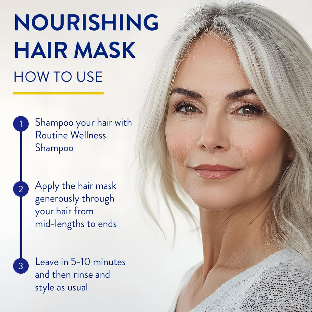 Routine Wellness jar of hair mask on shelf indicating color-safe vegan formula.