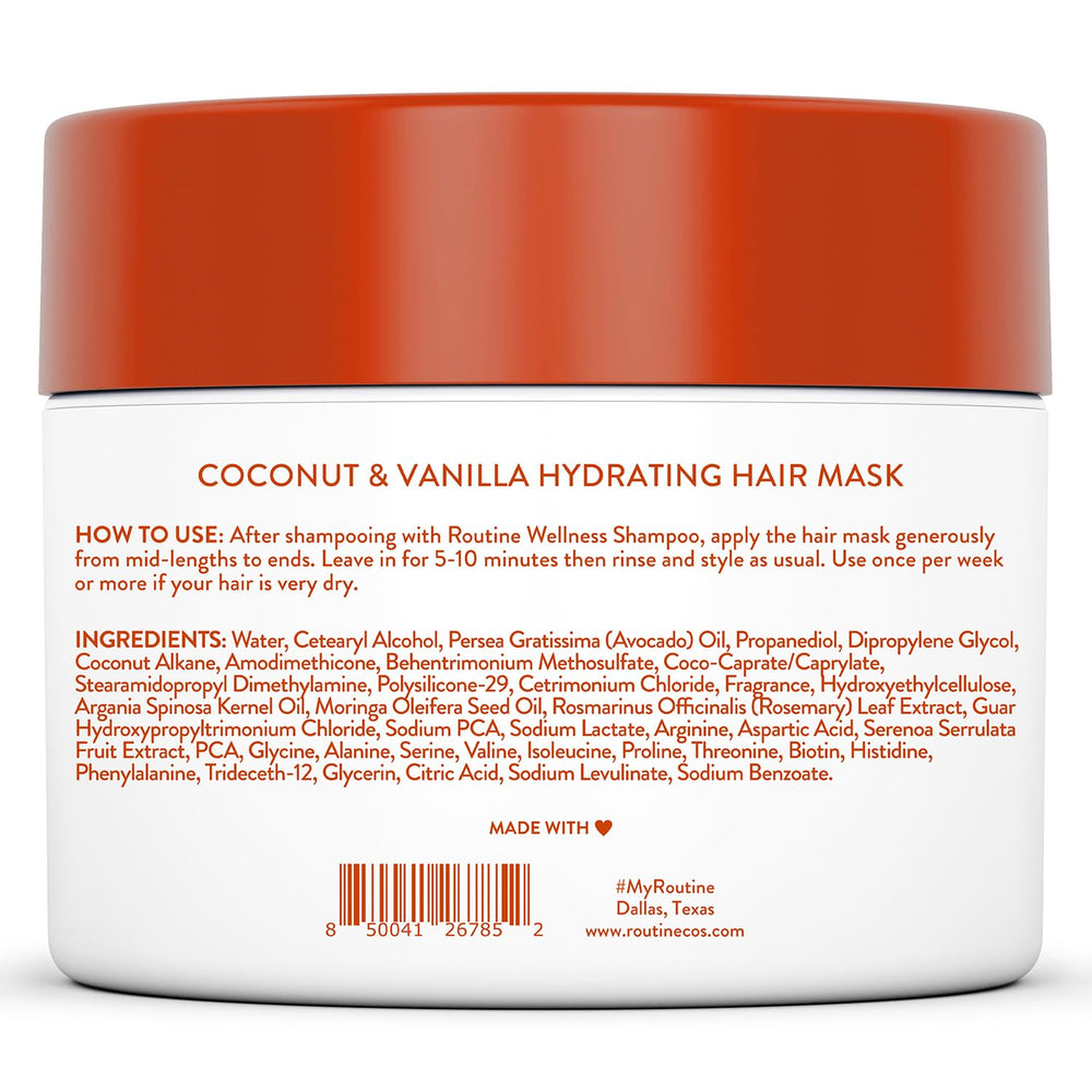 Routine Wellness deep-conditioning hair mask packaging shows vegan, cruelty-free branding.