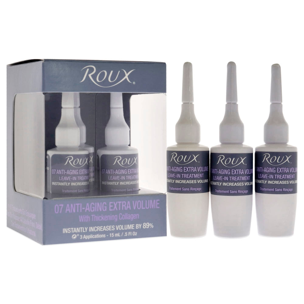 Roux anti-aging extra-volume closeup highlights thickening collagen for fuller hair.