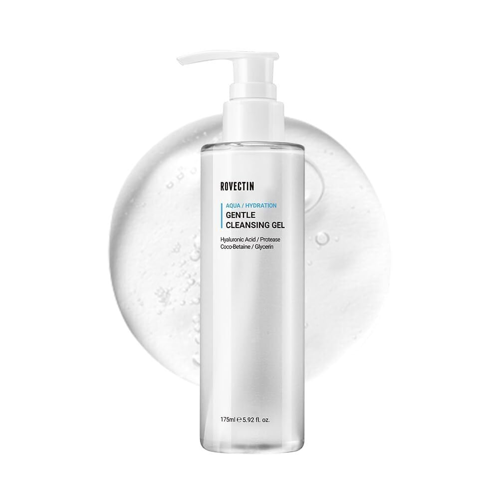 ROVECTIN Aqua Cleansing Gel bottle demonstrates gentle, hydrating cleanse for sensitive skin