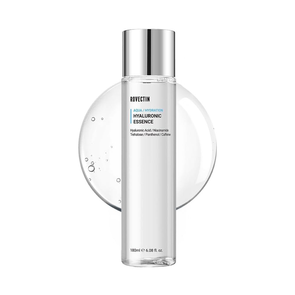 ROVECTIN Aqua Hyaluronic Essence bottle close-up highlighting hydration potential