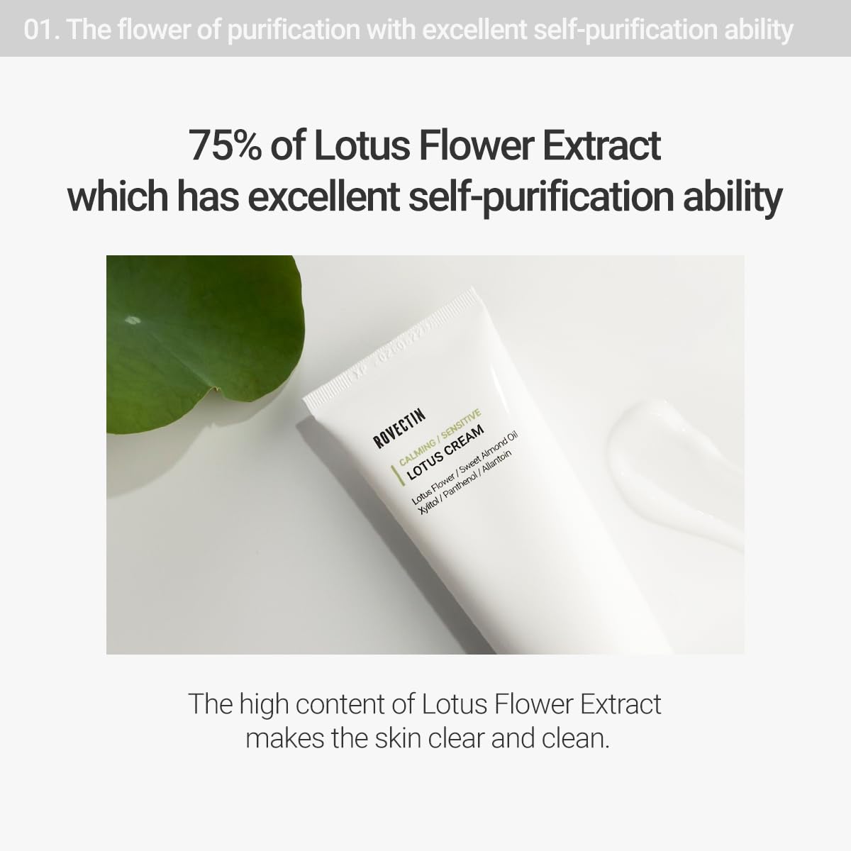 ROVECTIN Lotus Cream packaging label confirms clean beauty and vegan credentials for daily use.