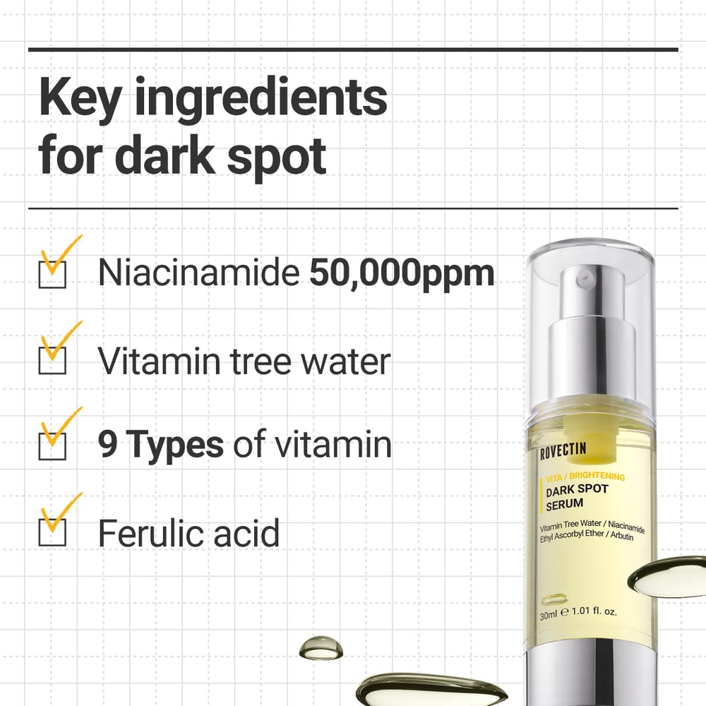 ROVECTIN Vita Dark Spot Serum texture swirl on hand highlights quick absorption