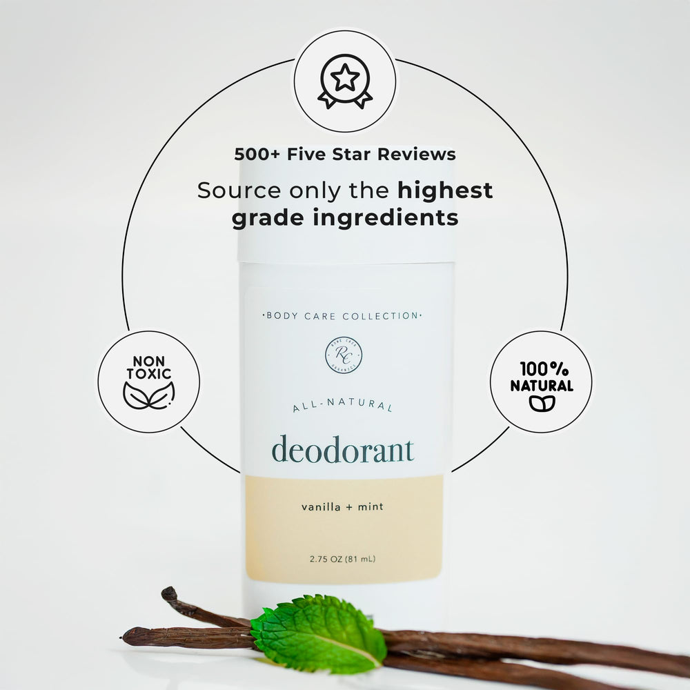 Rowe Casa Vanilla + Mint deodorant application shows smooth glide and skin-friendly formula.
