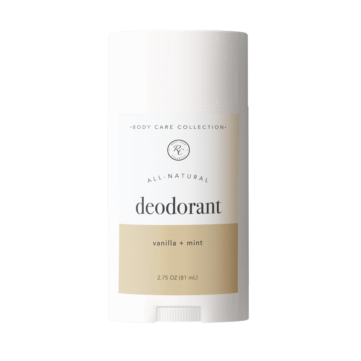 Rowe Casa Vanilla + Mint deodorant stick closeup for lasting odor control.