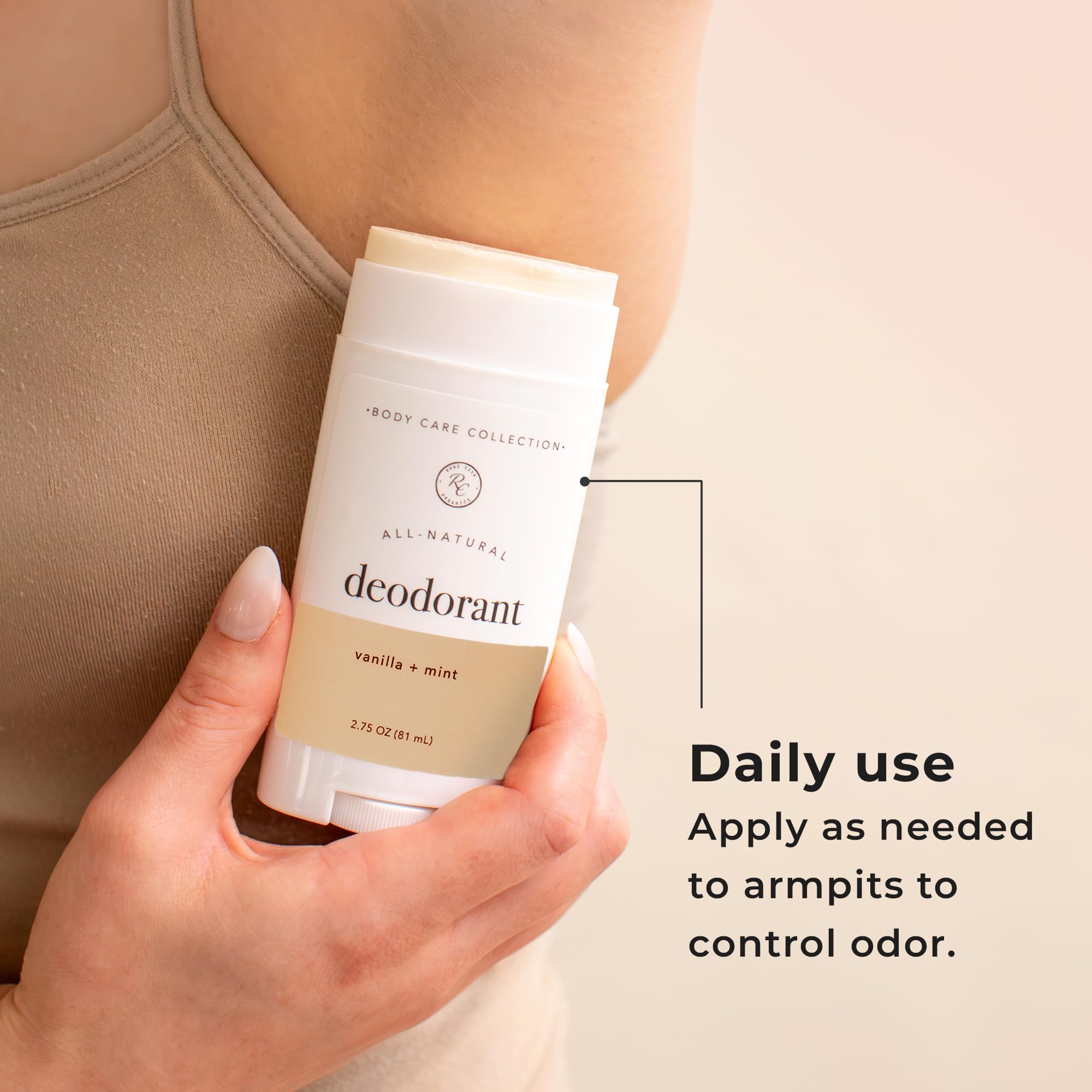 Rowe Casa Vanilla + Mint deodorant in sunlight emphasizes refreshing mint aroma.