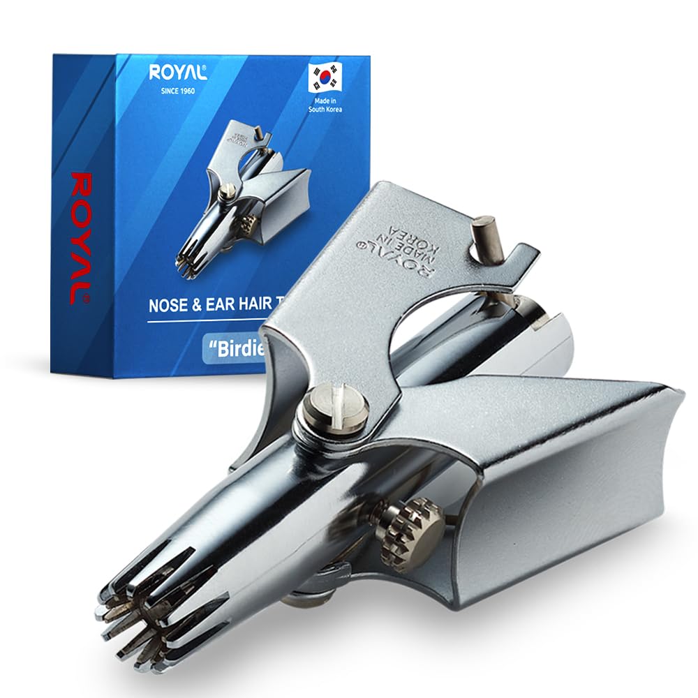 ROYAL Birdie nose hair trimmer front view highlights compact, battery-free design for travel grooming.