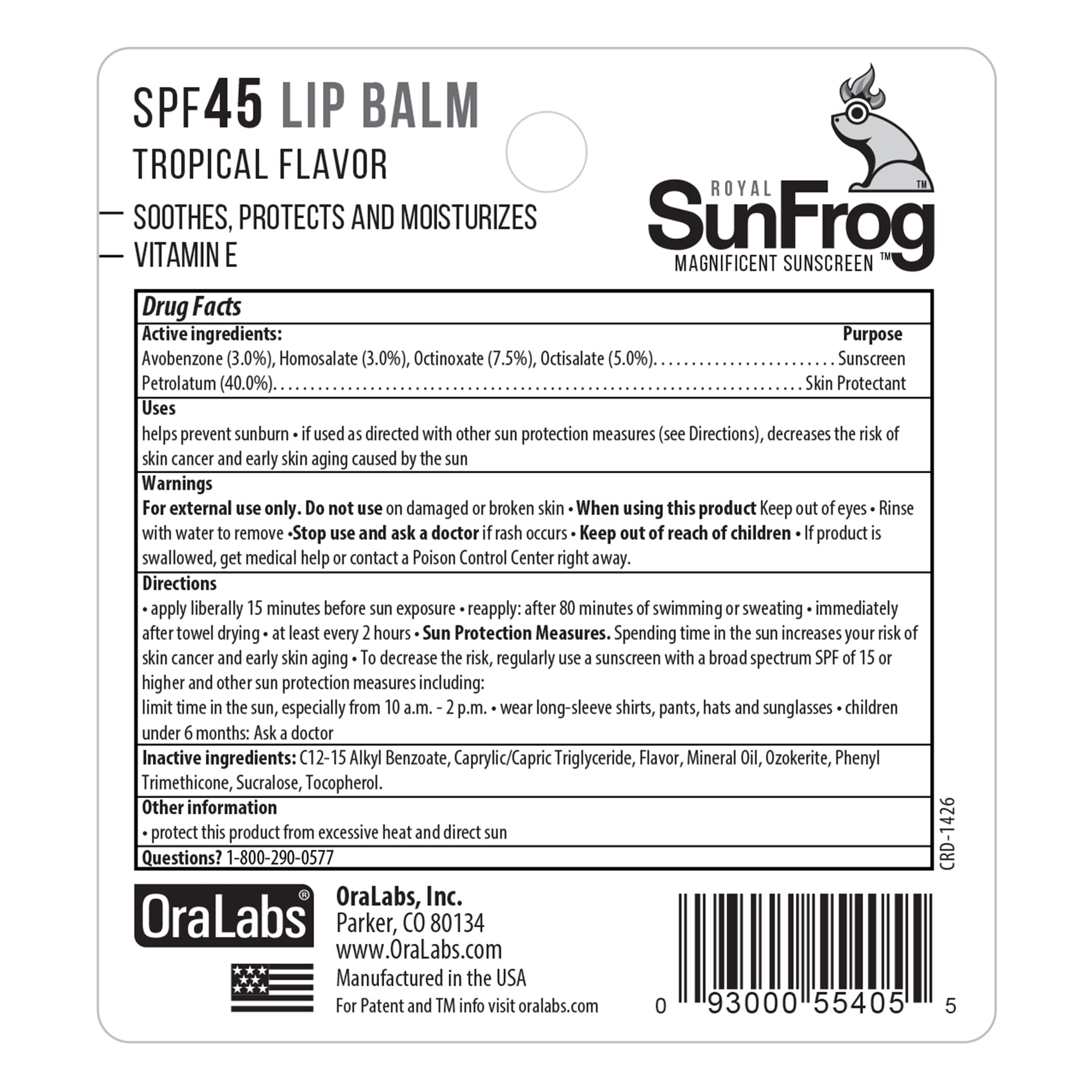 Royal SunFrog lip balm in pocket-ready travel-friendly packaging.